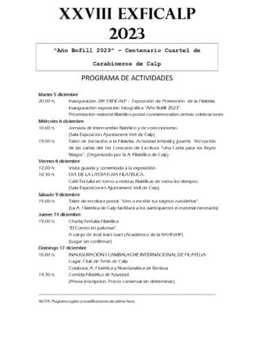 Programa del XXVIII EXFICALP 2023