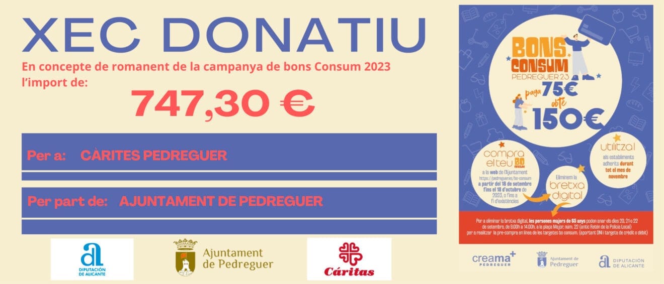 Cheque donativo a Cáritas Parroquial Pedreguer