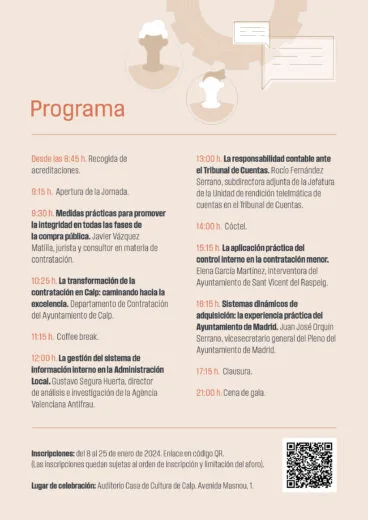 Programa de la jornada sobre contratación pública de Calp