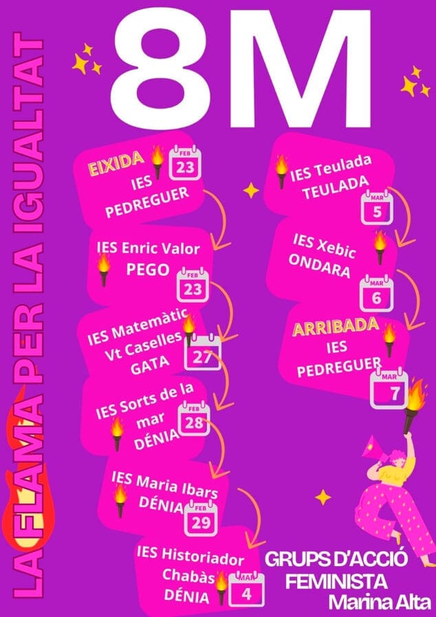 Imagen: Cartel de fechas de la llegada de la llama por la igualdad de la Marina Alta a los centros educativos