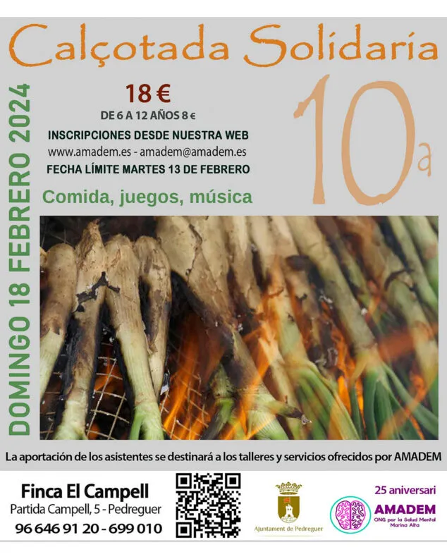 AMADEM celebra su X Calçotada Solidaria en Pedreguer 2 Imagen: Cartel de la X Calçotada Solidaria de AMADEM
