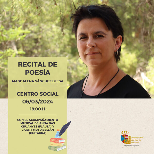 Imagen: Cartel del recital de poesía a cargo de Magdalena Sánchez Blesa en Benitatxell