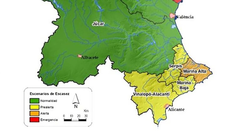 Escenarios de sequía y escasez en la demarcación hidrográfica del Júcar en enero 2024