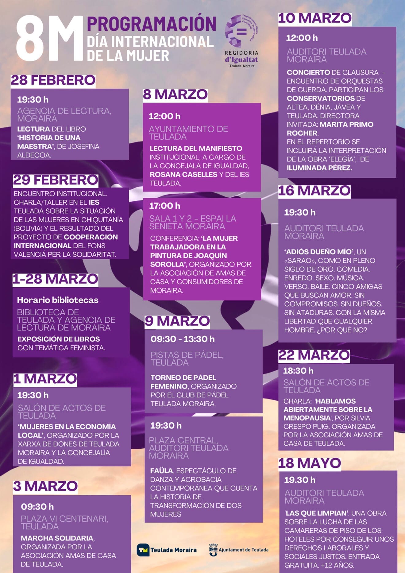 Programa de actividades del 8M en Teulada Moraira 2024