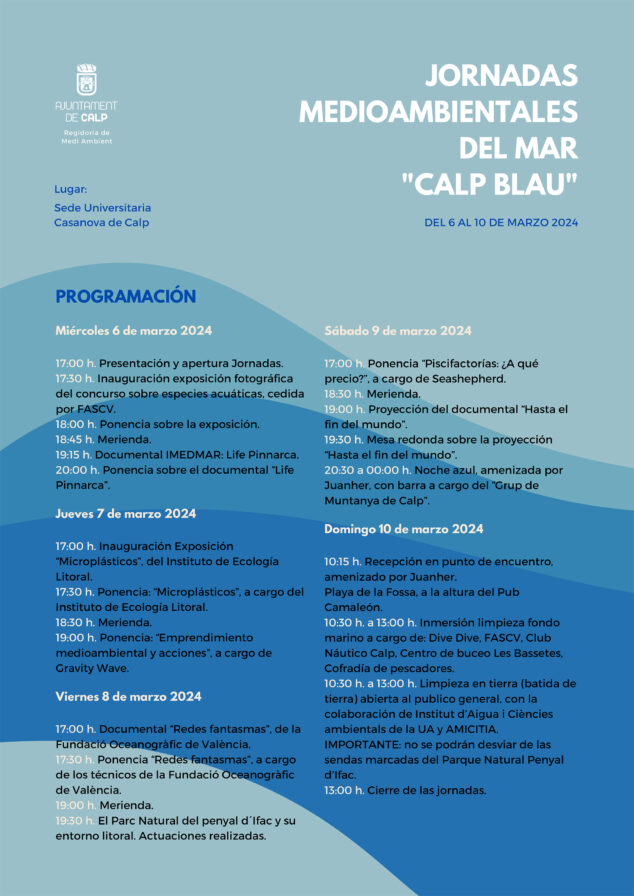 Imagen: Programa de 'Calp Blau' las primeras jornadas de divulgación medioambiental sobre el mar en Calp