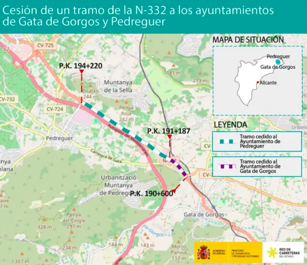 Imagen: Tramo cedido por el Ministerio de Movilidad a Gata y Pedreguer