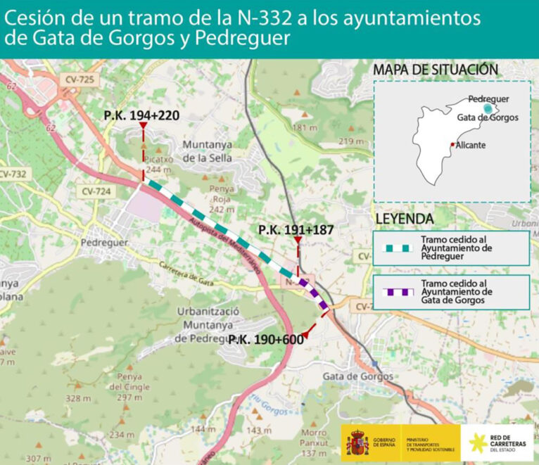 Tramo cedido por el Ministerio de Movilidad a Gata y Pedreguer