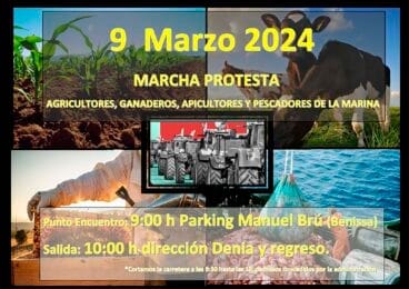 Cartel de la tractorada desde Benissa a Dénia