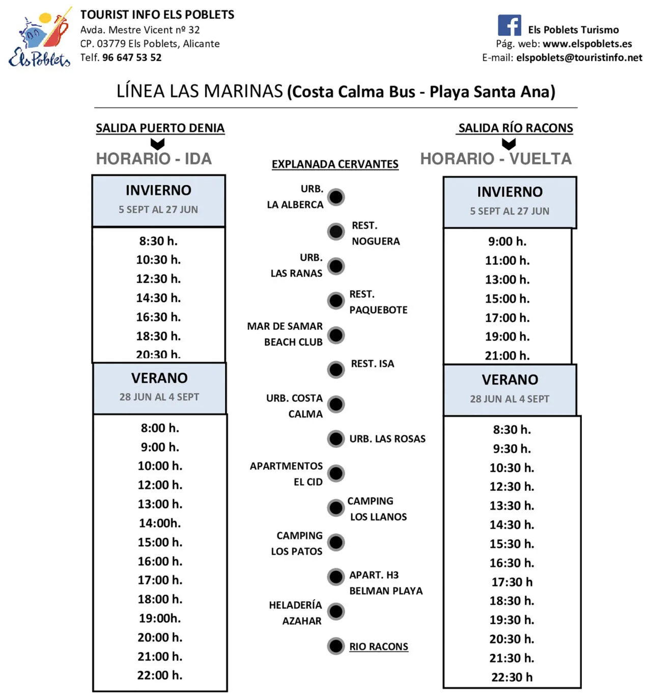 Horarios autobús Els Poblets