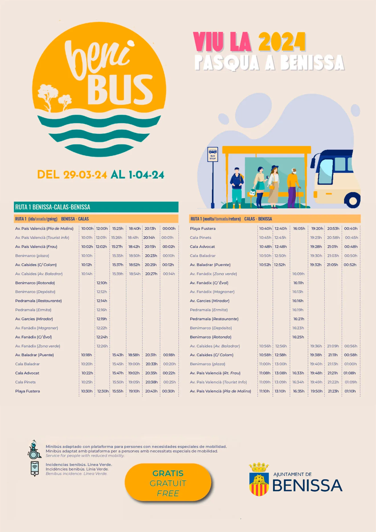 Horarios y ruta del Benibus de Benissa en Pascua 2024