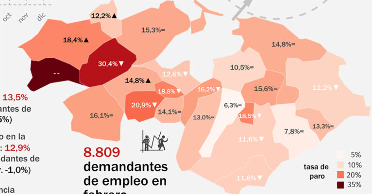 Mapa de demandantes de empleo en la Marina Alta en febrero 2024