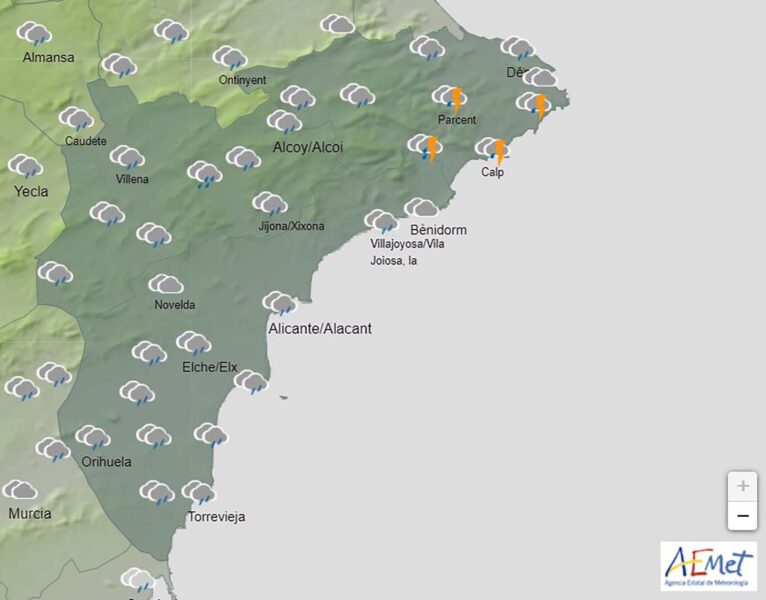 Predicción de la AEMET para Alicante a las 15.00 horas el sábado, 9 de marzo 2024