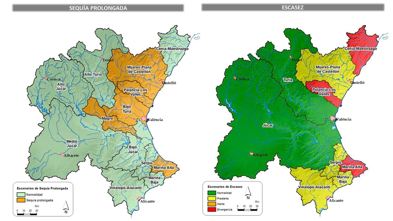 Sequía y escasez en la demarcación de la Confederación Hidrográfica del Júcar en ferbero del 2024