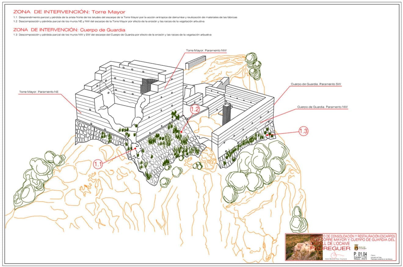 Zonas de intervención del Castell de l'Ocaive de Pedreguer