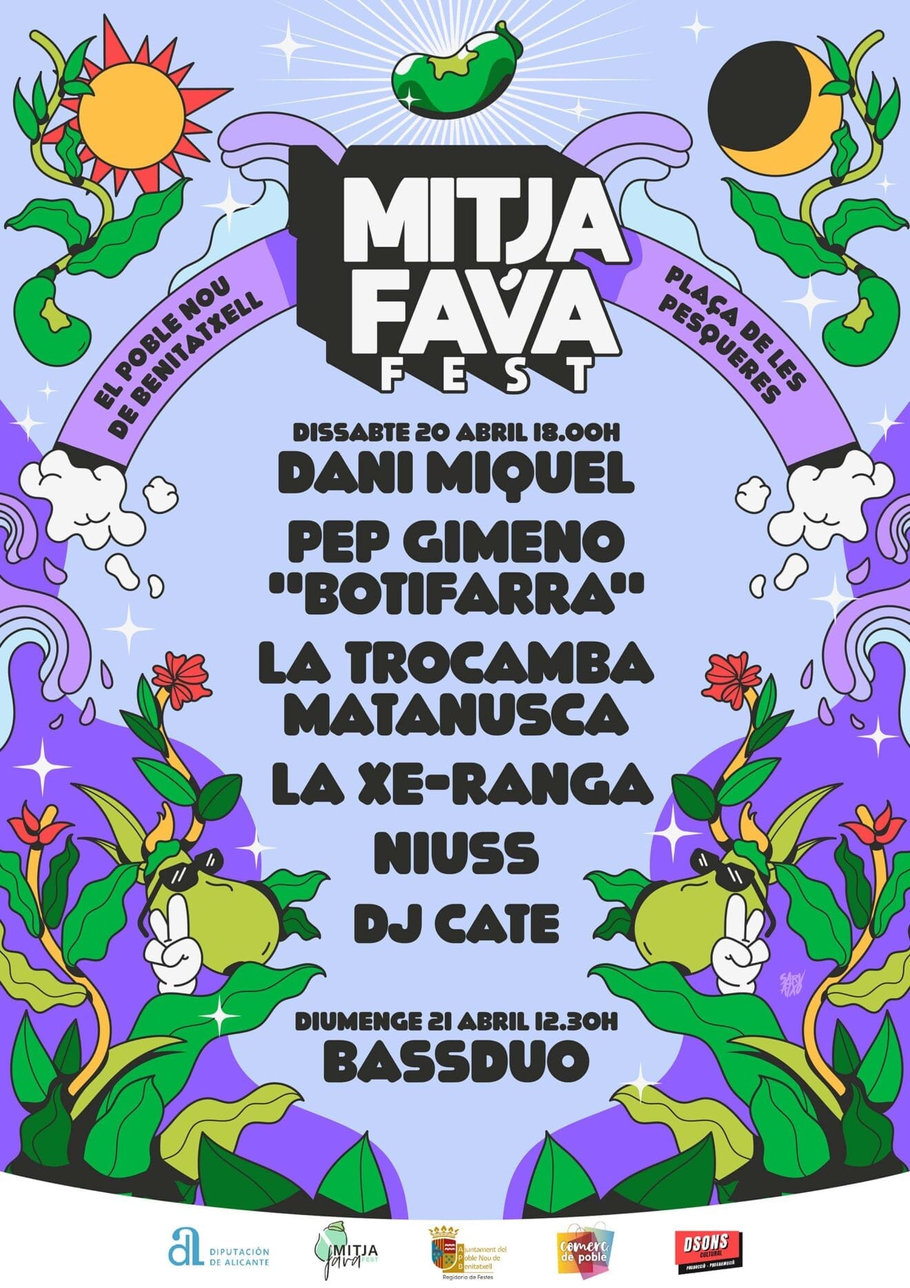 Cartel de conciertos y actuaciones del MitjaFava Fest de Benitatxell en 2024