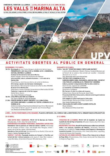Cartel de las jornadas ‘Conéixer el Territori i la Llengua’ de la Universidad Politécnica de Valencia (UPV) en La Vall de Laguar