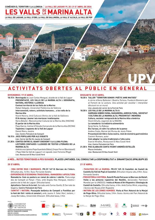 Imagen: Cartel de las jornadas 'Conéixer el Territori i la Llengua' de la Universidad Politécnica de Valencia (UPV) en La Vall de Laguar