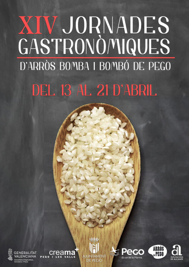 Imagen: Cartel de las XIV Jornades Gastronómiques d'arròs bomba i bombó de Pego este 2024