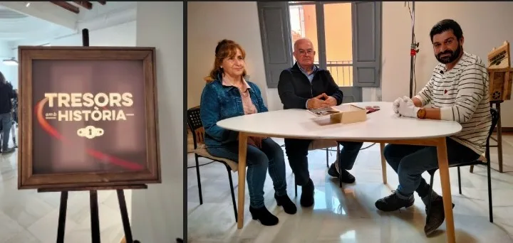 imatge del programa de tresors amb historia dapunt maria rosa pavia cervera besneta del protagonista robert llorens reig vei dalpatro i vicent baydal sala historiador encarregat de la documen