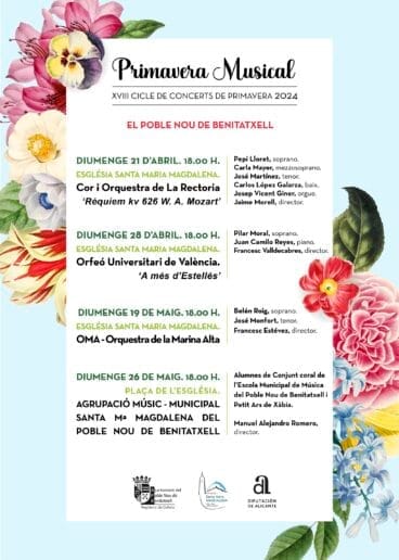 Programación de la XVIII Primavera Musical del Poble Nou de Benitatxell 2024