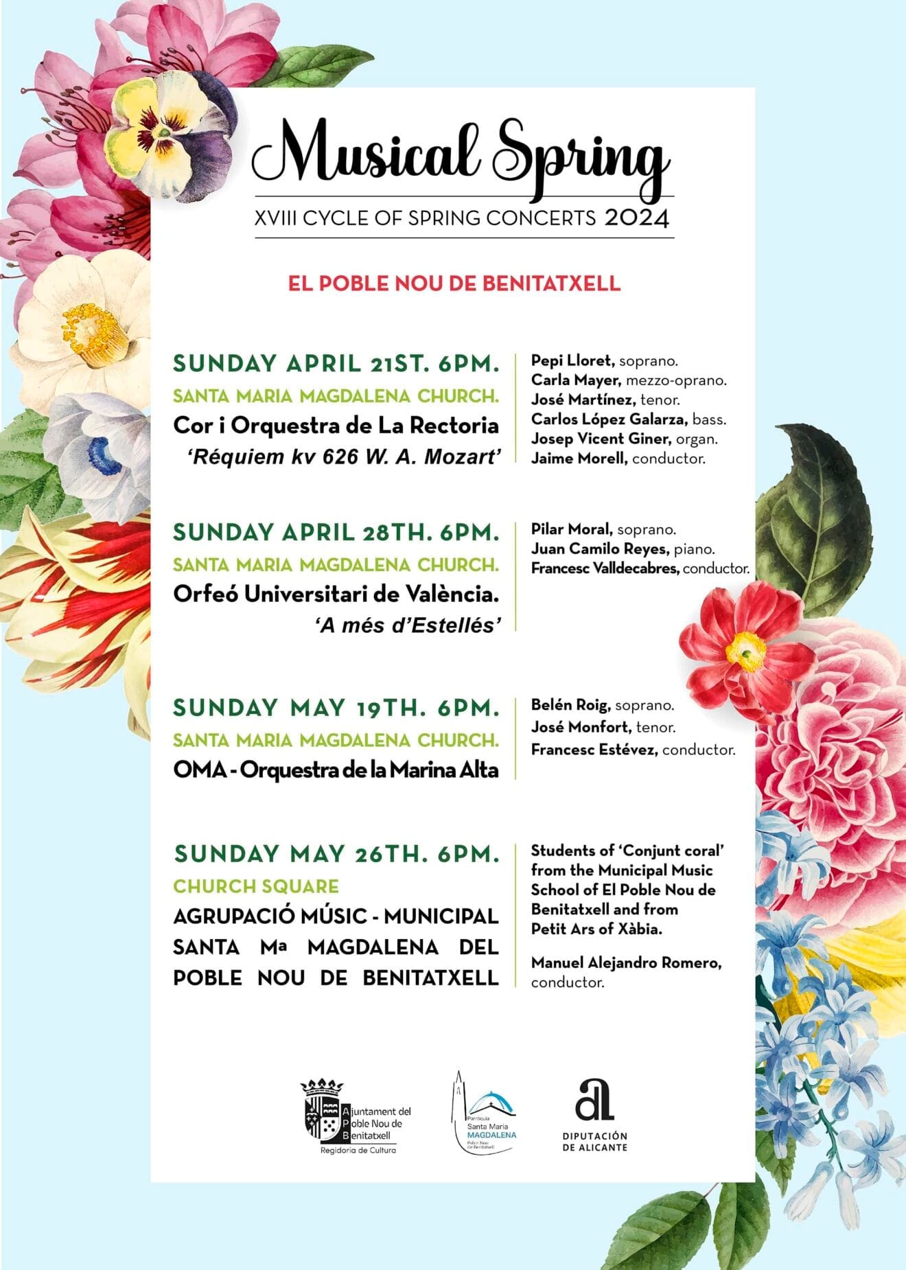 Programación de la XVIII Primavera Musical del Poble Nou de Benitatxell 2024 en inglés