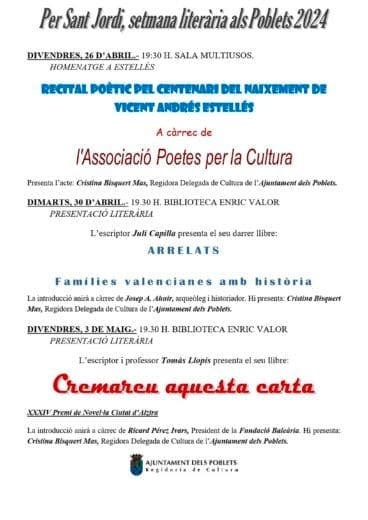 Semana literaria en Els Poblets 2024 por Sant Jordi