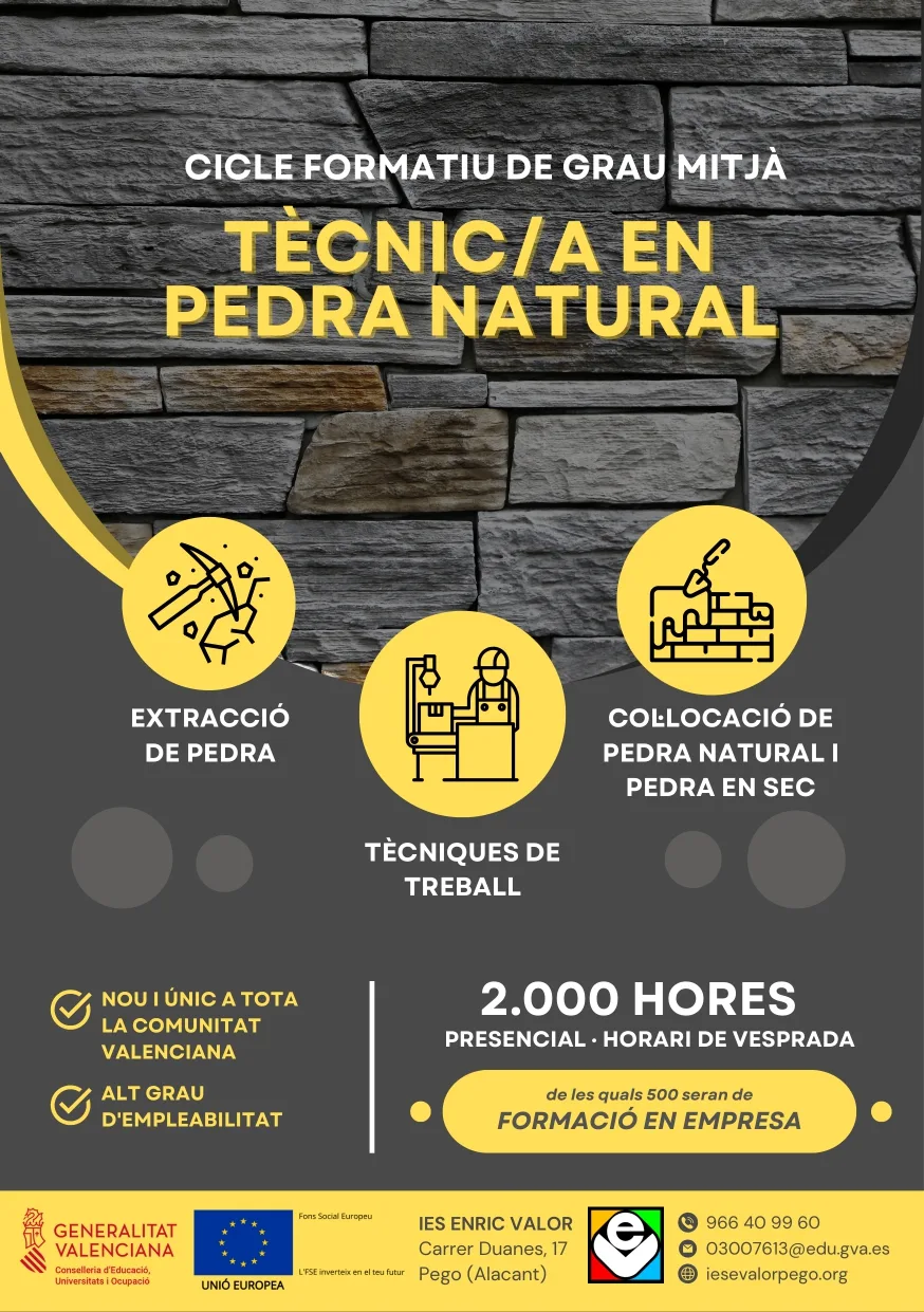 Cicle Formatiu de Grau Mitjà de Tècnica en pedra natural de la Marina Alta, curs 2024 - 2025. 1