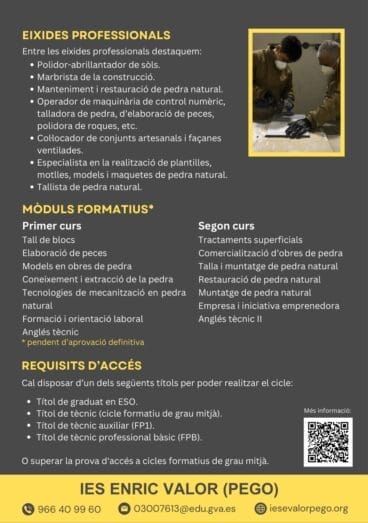Cicle Formatiu de Grau Mitjà de Tècnica en pedra natural de la Marina Alta, curs 2024 – 2025. 2