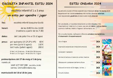 Escoleta infantil estiu 2024 de Ondara