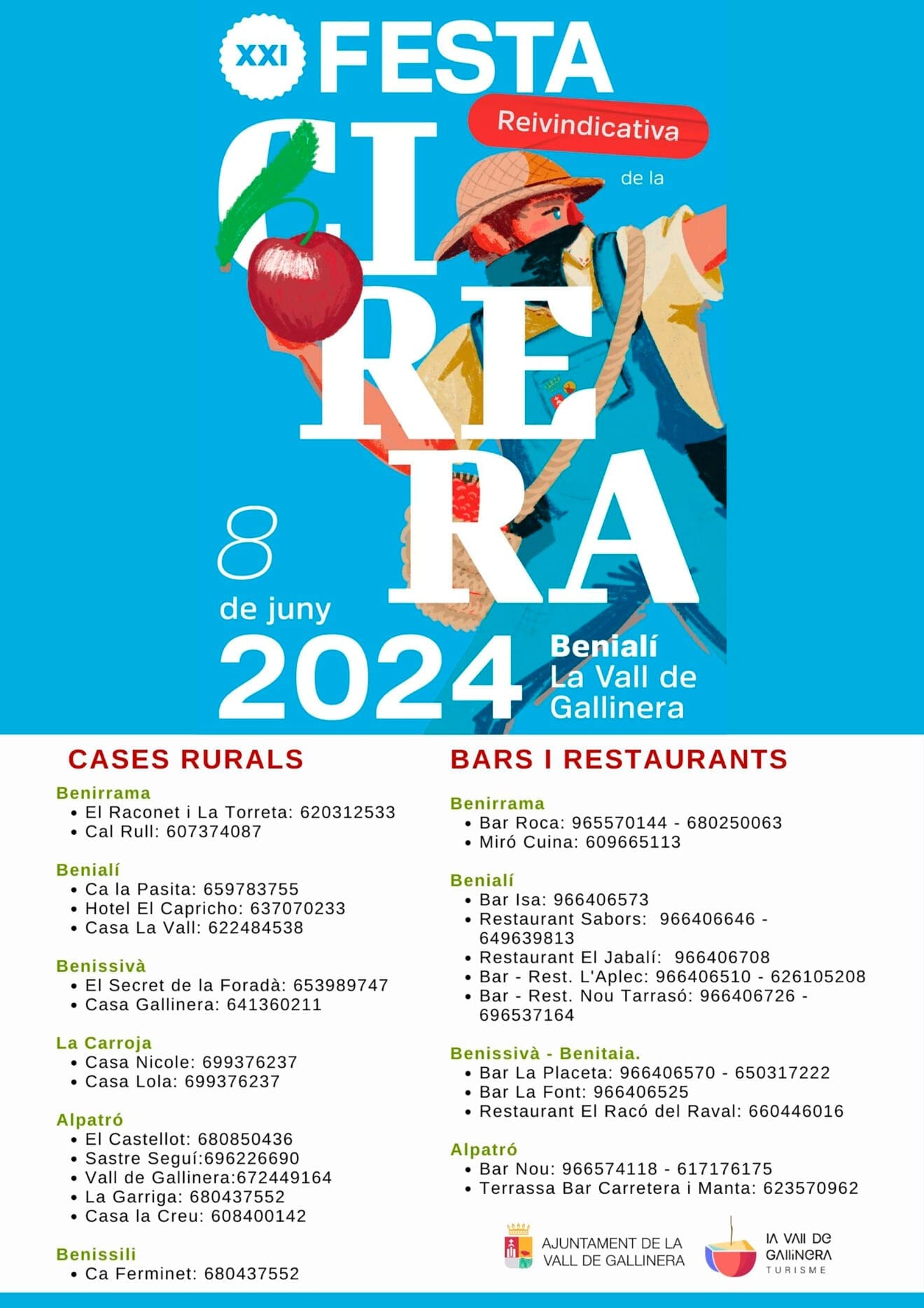 Establecimientos disponibles para la XXI Festa de la Cirera de la Vall de Gallinera 2024 . Informació comercia