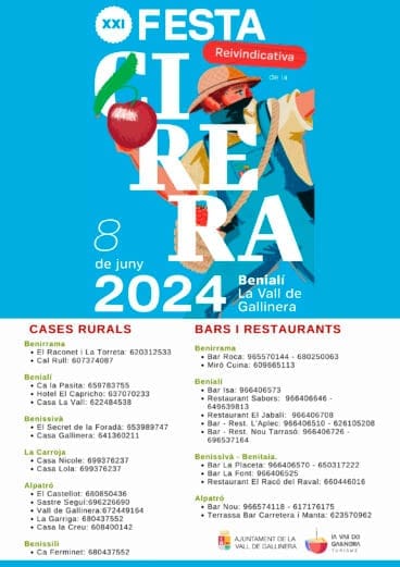 Establecimientos disponibles para la XXI Festa de la Cirera de la Vall de Gallinera 2024 . Informació comercia