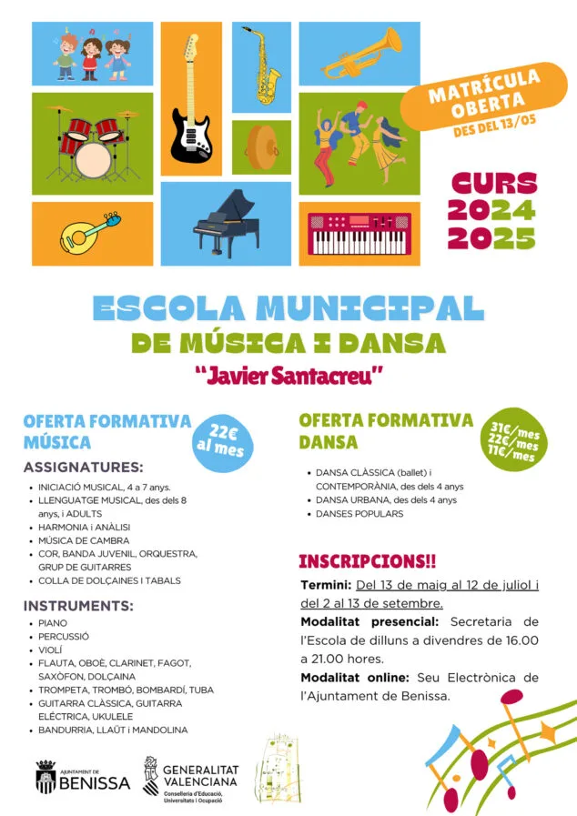 Imagen: Matrícula abierta de L’Escola Municipal de Música i Dansa Javier Santacreu