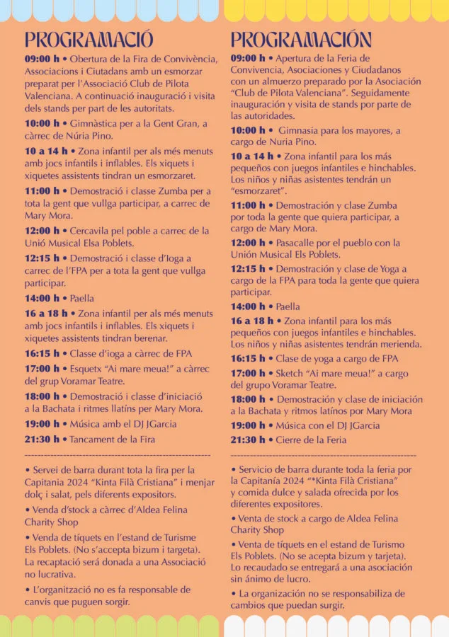 Imagen: Programación de la Fira de Convivència, Associacions i Ciutadans de Els Poblets