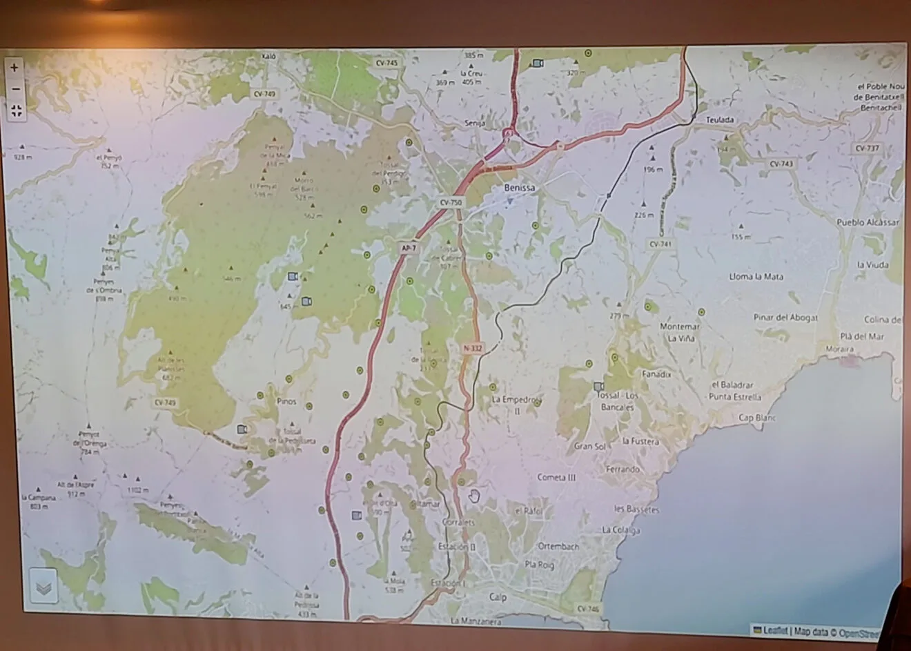 Puntos estratégicos del sistema del sistema de detección de incendios forestales de Benissa