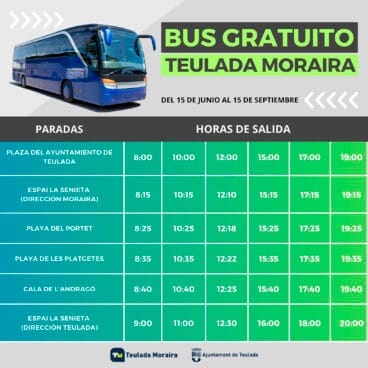Horario del autobús gratuito de Teulada Moraira de verano