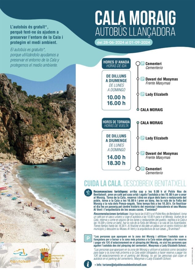 Imagen: Horarios del bus a la cala del moraig