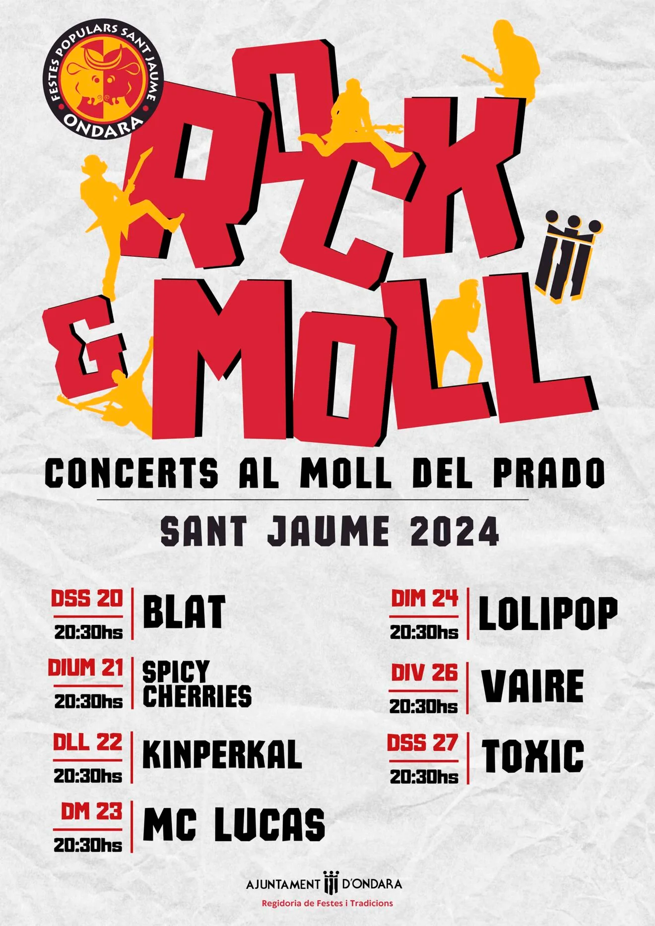 Cartel de conciertos del Rock&Moll de las Festes Populars de Sant Jaume 2024 de Ondara