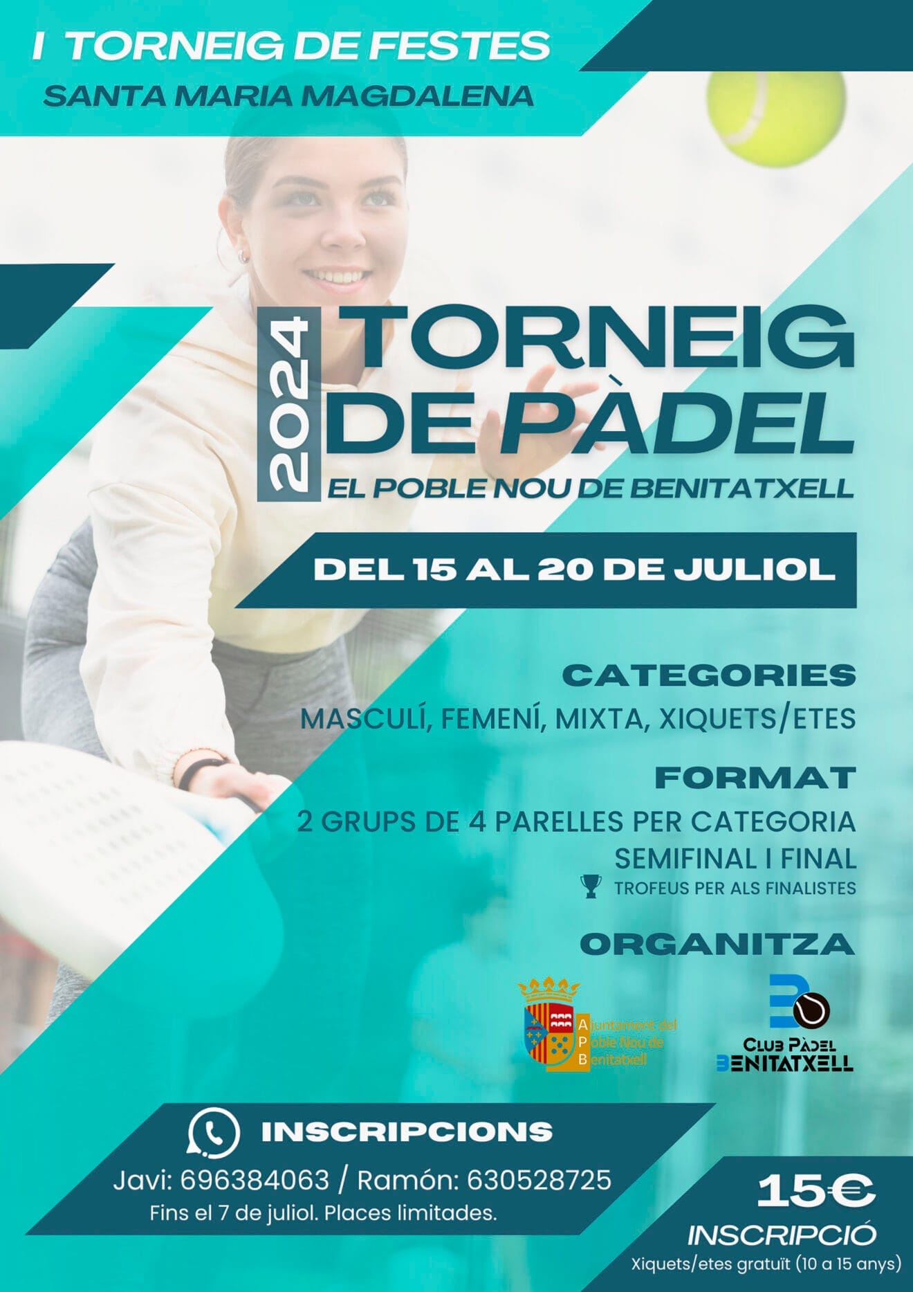 Cartel del I Torneig de Festes Santa Maria Magdalena organizado por el Club de Pádel Benitatxell