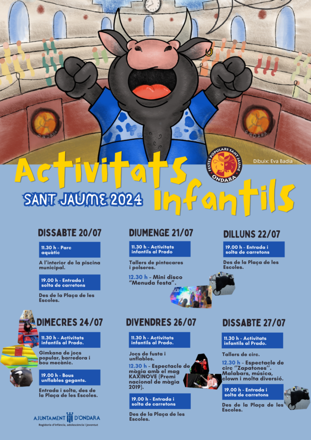 Imagen: cartel de actividades infantiles Ondara Sant Jaume 2024