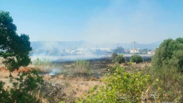 Columna de humo del incendio en la partida Buscarrons entre El Verger y Els Poblets