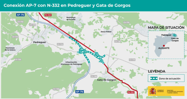 Imagen: Conexión de la AP-7 con la N-332 entre Pedreguer y Gata de Gorgos