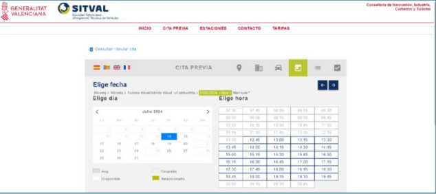 Imagen: Reserva de cita para ITV de vehículos en la nueva web de SITVAL