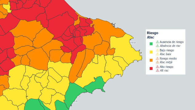 Imagen: Mapa del sistema de vigilancia de temperaturas extremas de la Generalitat sobre los niveles de riesgo para la salud del 31 de julio de 2024