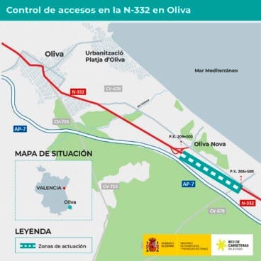 Zona de actuación de las obras para eliminar el punto negro del Hostal Sant Jaume entre Pego y Oliva