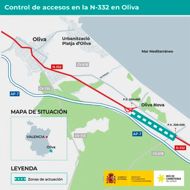 Imagen: Zona de actuación de las obras para eliminar el punto negro del Hostal Sant Jaume entre Pego y Oliva