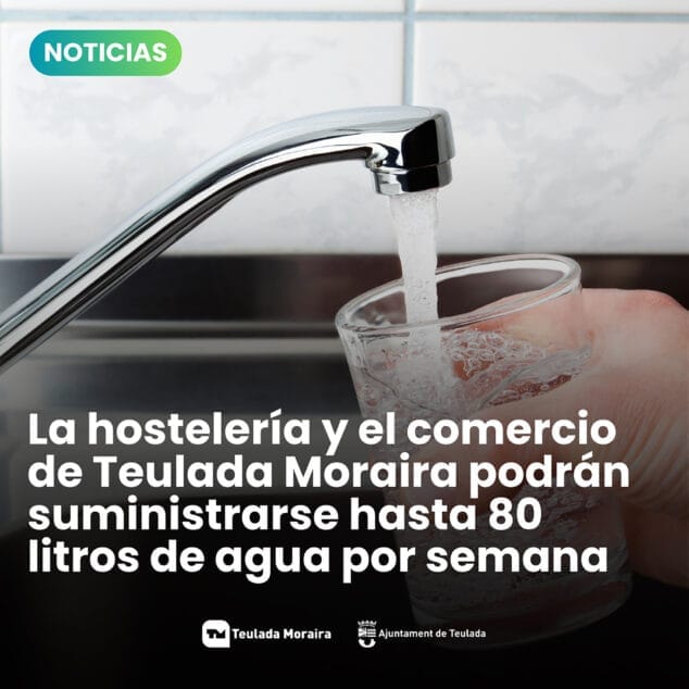Comerciantes y hosteleros de Teulada Moraira recibirán hasta 80 litros de agua por semana 1 Imagen: Cartel del Ayuntamiento con la información