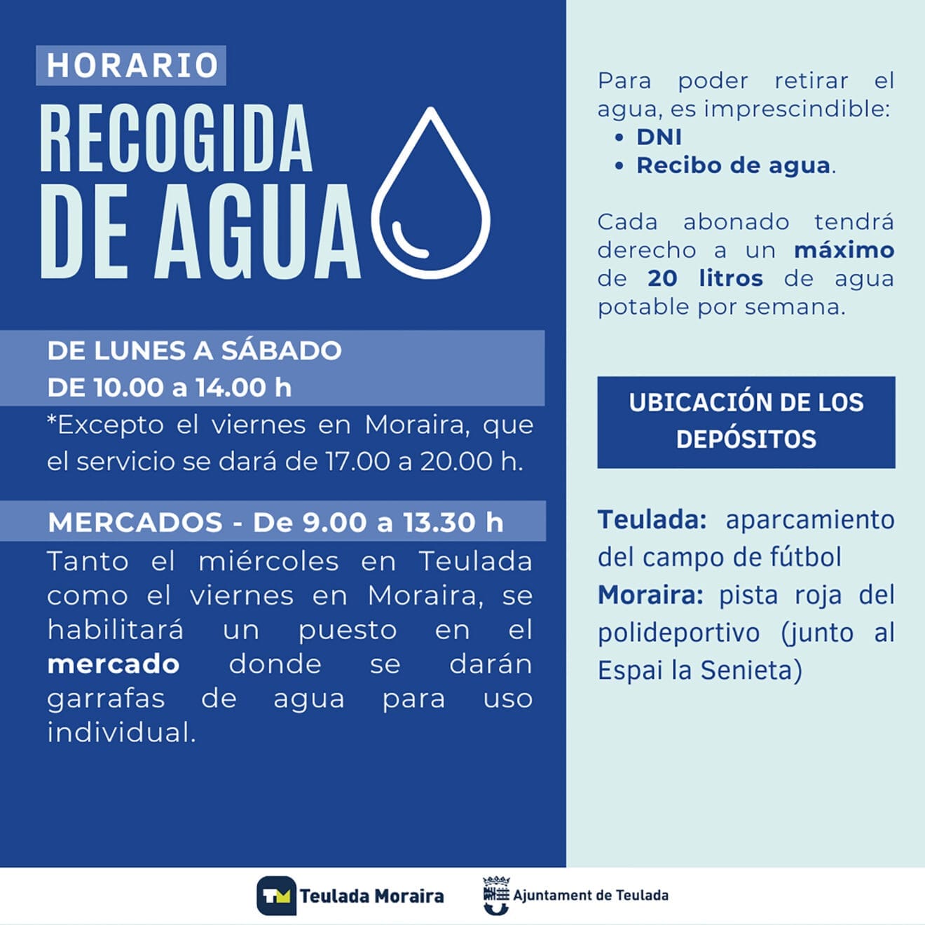 Información sobre la recogida de agua en Teulada Moraira