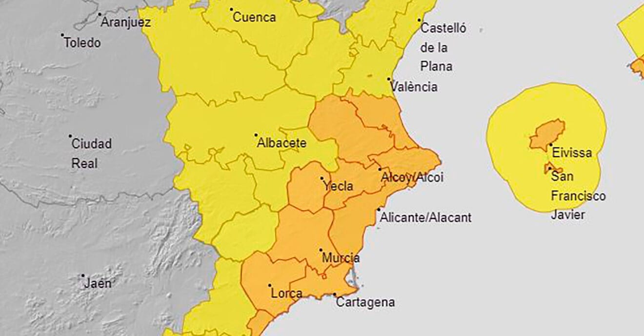 Mapa de avisos activos de la AEMET por lluvia y tormentas el miércoles 14 de agosto de 2024
