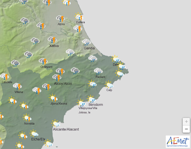 Imagen: Predicción para el domingo. AEMET.