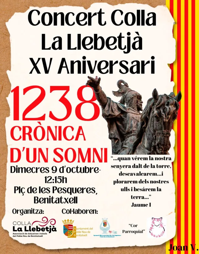 La Colla La Llebetjà ofrecerá un gran concierto por el 9 d’Octubre en Benitatxell para celebrar su 15º aniversario 3 Imagen: Cartel del concierto de la Colla La Llebetjà de Benitatxell por su 15 aniversario